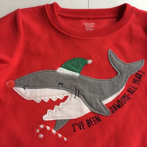 New Shark Christmas Pajamas 4T Set Fleece Shirt Pants PJs Animal Holiday - Picture 3 of 6